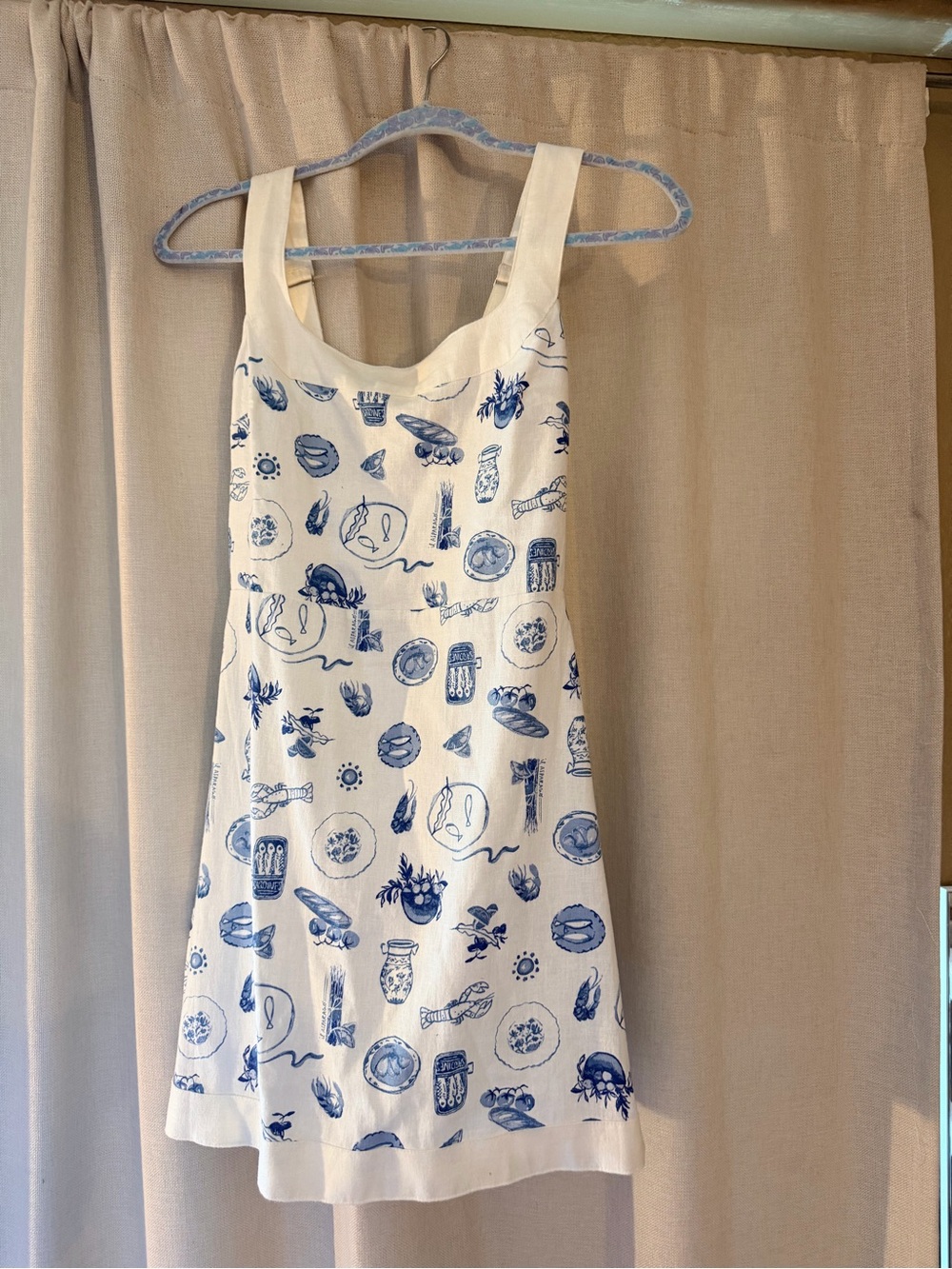 Abercrombie and Fitch - Sleeveless White and Blue Printed Cotton Slip Dress
